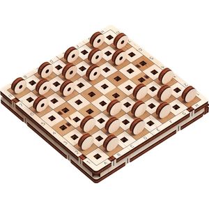 Mr. Playwood Game Checkers - 3D houten puzzel - Bouwpakket hout - DIY - Knutselen - Miniatuur - 36 onderdelen