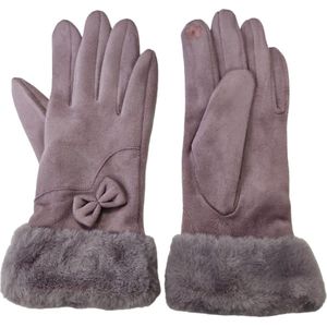 Dames Handschoenen Met Strikje - Met Touchscreen Vinger - Lila Paars - Maat M/L