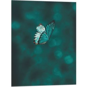 WallClassics - Vlag - Blauwe Vlinder in Blauwkleurige Omgeving - 60x80 cm Foto op Polyester Vlag