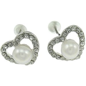 Zoetwater parel oorbellen Radiant Pearl Heart - oorstekers - echte parels - wit - hart - stras steentjes - sieraden zakje - cadeau voor haar - kerst cadeau - Moederdag cadeau
