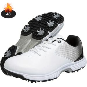 Bovista Golfschoenen Heren - Golfkleding - Golfschoenen Antislip - Waterdicht - Golfen - Met Spikes - Wit/Zwart - 48
