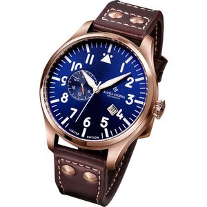 Alpha Sierra Automatic AM3 - Herenhorloge - Bruin leren band - Blauwe wijzerplaat - Ø 46.5 mm