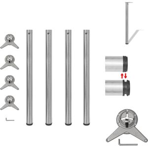 vidaXL Tafelpoten - Set van 4 - Geborsteld Nikkel - Verstelbaar - 60x870mm - Tafelonderdeel