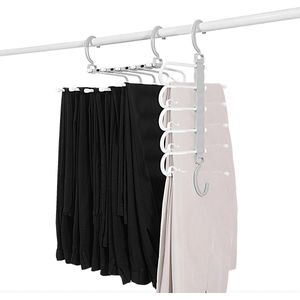 Broekhanger, kledinghanger, 2 stuks, antislip, ruimtebesparend, meervoudig grijze broekspanner, broekhanger met 5 clips, voor jeans, broeken, kleding, sjaal, handdoeken