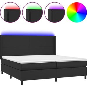 vidaXL - Boxspring - met - matras - en - LED - kunstleer - zwart - 200x200 - cm