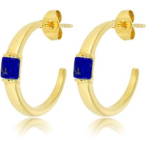 *Oorbel goudkleurig met Lapis Lazuli 22mm x 3mm - Stijlvolle goudkleurige oorring van 22x2 mm groot met echte Lapis Lazuli edelsteen - Met luxe cadeauverpakking
