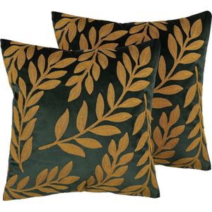 MISTLETOE - Sierkussen set van 2 - Groen - 45 x 45 cm - Fluweel