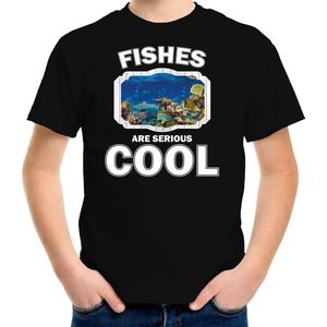 Dieren vissen t-shirt zwart kinderen - fishes are serious cool shirt  jongens/ meisjes - cadeau shirt vis/ vissen liefhebber - kinderkleding / kleding 158/164
