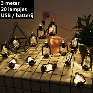 Verlicht uw Avonturen-Kampeer-LED-sfeerverlichting in Olielampvorm - 3 Meter 20 Lampjes-Batterij + USB-model voor Dubbel Gebruik-zwart