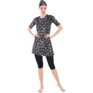 Burkini Islamitisch Zwempak- 3-delig Boerkini Hijab Badpak- Moslima Zwempak- Badmode- Vrouwen Badkleding Set 163- Zwart- wit patroon- Maat 48