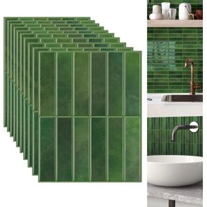 Muraio Plaktegels - 10 stuks Tegeltickers- Zelfklevende 3D Muurstickers Keuken - Tegelstickers Badkamer - Groen