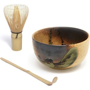 Japanse matcha set - originele Japanse matcha schaal - 400 ml Plus Matcha bezem Chasen - matchabezem Plus Matcha Bamboelepel Chashaku - Complete set met matcha accessoires.