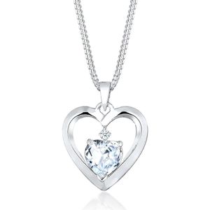 Elli PREMIUM Dames Halsketting dames met hartjes hanger diamant (0.015 ct.) en cubic zirconia in 925 sterling zilver