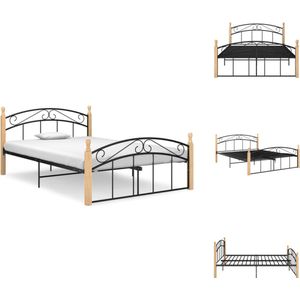 vidaXL Bedframe - Metalen en Eikenhouten Constructie - 210x147x90 cm - Zwart/Lichthout - Matras 200x140cm - Montage vereist - Bed