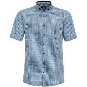 Redmond comfort fit overhemd - korte mouw - popeline - blauw dessin - Strijkvriendelijk - Boordmaat: 43 - 44