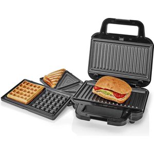 Nedis Multi grill - Grill / Sandwich / Waffle - 700 W - 22 x 12.5 cm - Automatische temperatuurregeling - Kunststof / Roestvrij Staal