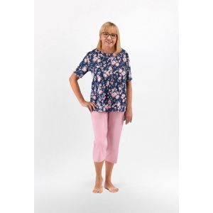 Martel Maria dames pyjama korte mouwen- 100% katoen- marineblauw met bloemenprint XXL