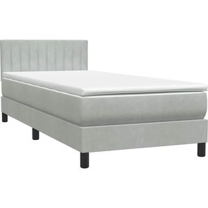 vidaXL - Boxspring - met - matras - fluweel - lichtgrijs - 90x220 - cm