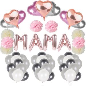 Babyshower versiering Mama - roze zilver ballonnen mommy to be - geboorte versiering moederdag