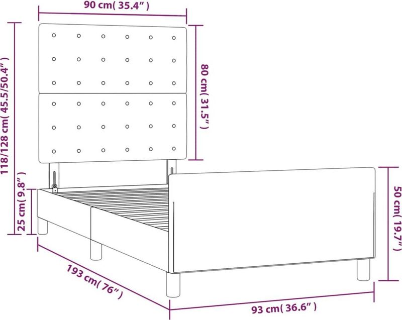 vidaXL - Bedframe - met - hoofdbord - kunstleer - grijsx190 - cm