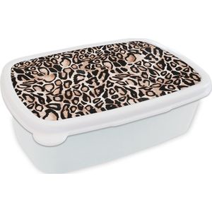 Broodtrommel Wit - Lunchbox Panterprint - Bruin - Zwart - Vlekken - Brooddoos 18x12x6 cm - Brood lunch box - Broodtrommels voor kinderen en volwassenen