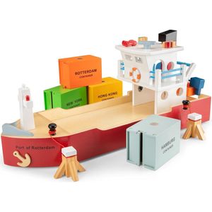 New Classic Toys Grote Houten Speelgoed Containerboot - Inclusief 4 Containers