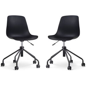 Nolon Nout-Pip Bureaustoelen Set van 2 Zwart - Kunststof Zitting - Verstelbaar - Wieltjes - Zwart Onderstel