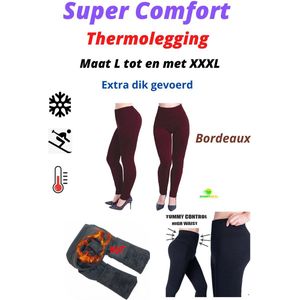 Super Comfort Thermolegging Bordeaux Rood - Maat M t/m XXL - Extra WARM Gevoerd - Thermobroek - Ondergoed - Outdoor - Wintersport - Warme Legging - Fleece - Figuur Corrigerend - Shape Wear