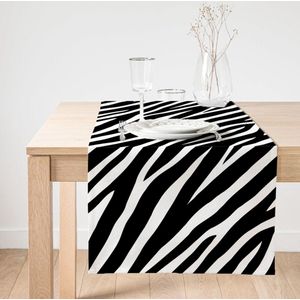 De Groen Home Bedrukt Velvet textiel Tafelloper - Zwart&Wit zebra patroon - Fluweel - Runner 45x135cm- Tafel decoratie woonkamer