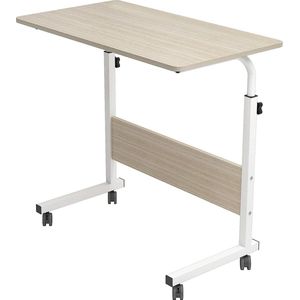 Laptoptafel op Wieltjes - Wit - In Hoogte Verstelbaar - Bedtafeltje met Wielen - Ontbijttafel