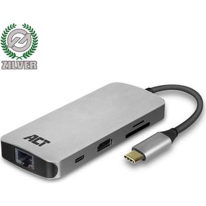 ACT USB-C docking station voor 1 HDMI monitor, ethernet, USB-A, kaartlezer, PD pass-through AC7041