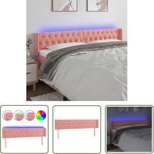 The Living Store Hoofdbord LED 203x16x78/88 cm fluweel roze - Hoofd Bord - Led Hoofdbord - Velvet Hoofdbord - Roze Hoofdbord - Hoofdbord Met Lampjes