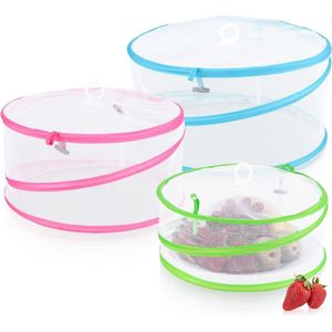 3 x vliegen afdekhoezen pop-up - kleurrijke afdekhoezen voor levensmiddelen - grote opvouwbare afschermingen in 3 maten - insectenbescherming - netkap voor fruit en cake (3 stuks - roze