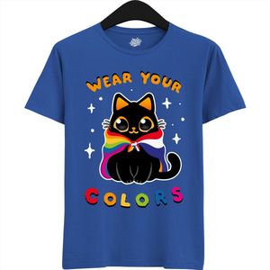 Dutch Pride Kitty - Volwassen Unisex Pride Flags LGBTQ+ T-Shirt - Gay - Lesbian - Trans - Bisexual - Asexual - Pansexual - Agender - Nonbinary - T-Shirt - Unisex - Royal Blauw - Maat L