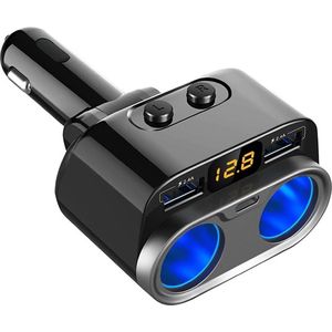 Auto Sigarettenaansteker Splitter - USB Ingang Auto - 2 Sigaretten Aansluitingen - Autolader - USB C Lader