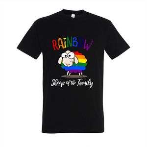 T-shirt Rainbow sheep of the family bigger - Zwart T-shirt - Maat L - T-shirt met print - T-shirt heren - T-shirt dames