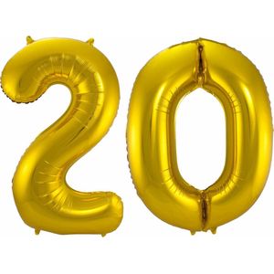Folat Folie ballonnen - 20 jaar cijfer - goud - 86 cm - leeftijd feestartikelen