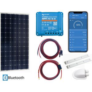 Victron Energy Zonnepanelen Set Bluetooth – Set Vast Zonnepaneel 175Wp - Caravan, Camper, Boot, Tent - zonnepaneel Compleet Pakket - Kabel met connectoren - Dakdoorvoer - Plug-Play set schematische tekening en handleiding-Monokristallijn