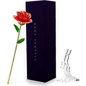 RX Goods Luxe Rode & Gouden Roos 24 Karaat Goud - 24K Vergulde Bloem - Valentijn - I love You Liefde Cadeautje voor Hem & Haar - Incl. Geschenkdoos