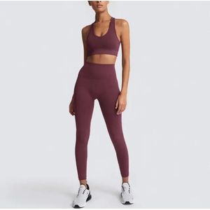 Gymset SOFT - 3delig - Maat M - Wijnrood - Donkerrood - Fitness kleding - Sportoutfit -Sportkledingset - Sportlegging - Sporttop - Fitness set - Fitness legging en top - Gymlegging en top - Yogaset - Yoga legging en top