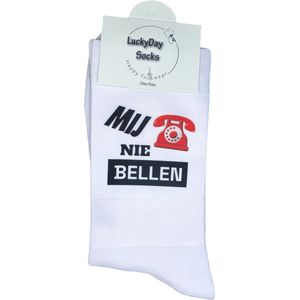 Verjaardags cadeau - Mij niet Bellen - Valentijn - Print sokken - vrolijke sokken - Witte sokken - Vrolijke sokken - grappige sokken - leuke dames en heren sokken - moederdag - vaderdag - Sokken waar je vrolijk van wordt - Maat 37-44