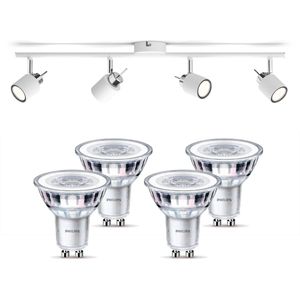 Philips Meranti Opbouwspot met GU10-fitting & Philips LED Spot GU10 50W - LED - Spotjes Opbouw - 4 Lichtpunten - Wit