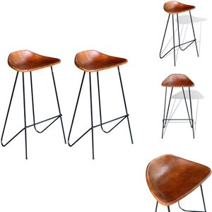 vidaXL Barkruk - Barkrukken - Bar Kruk - Bar Krukken - Barstoelen 2 st echt leer zwart en bruin