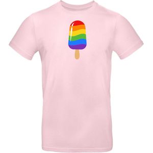 Roze T-shirt - Shirt met print - Pride - Love - Regenboog - IJsje - Unisex - Roze - XXL