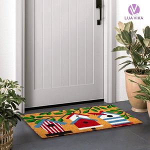 Kokos Deurmat voor gebruik buitenshuis en binnenshuis, Deurmat voor buiten en binnen, Deurmat voor buitenruimte, Vuilvanger mat voor binnen, Kokosmat 40 x 70 x 1.5 cm (Huisjes)