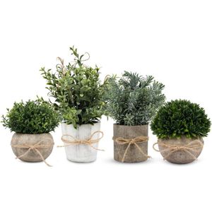 Kunstmatige Topiaries Planten & Bloemen - 4 Stuks Mini Planten in Kunstmatige Potset - Fake Groen Gras Planten voor Thuiskantoor, Bureau, Badkamer, Keuken en Teller Decoratie (Gemengd)