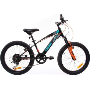 Tiger Bike Kinderfiets voor jongens van 6 tot 10 jaar, 20 inch Zwart-Turkoois-Grijs-Oranje, wielmaat te kiezen uit 6 versnellingen Shimano