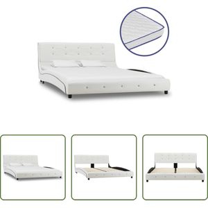 The Living Store Bedframe - Wit - IJzeren frame - 223 x 145 x 69.5 cm - Traagschuim matras - Wit - 200 x 140 x 17 cm - 5 lagen