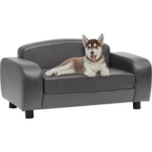 The Living Store Hondenbank - Comfortabele huisdierenbank - 80 x 50 x 40 cm - Grijs - Kunstleer - Massief vurenhout - Voor volwassen katten en kleine honden - Montage vereist