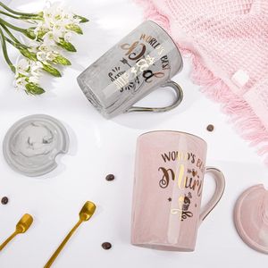Gifts for Mum and Dad, Gift Ideas for Father's Day and Mother's Day, Gift Cups for Parents, Birthday Wedding Anniversary, 400 ml Ceramic Marble Coffee Cups Set, Gift Box (Pink and Grey)